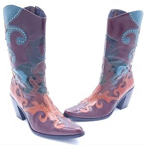 Jeffrey Campbell Women Saddle Up Western Cowboy Boot Size 8.5 Multicolor